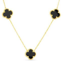 Conjunto trebol dorado con onix. Largo 60 cm