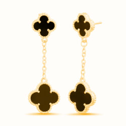 Aros doble trebol dorados con onix