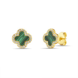 Par de aros trebol dorados con verde y piedras blancas