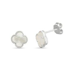 Conjunto trebol blanco con madre perla y piedras