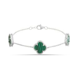 Pulsera trebol plateado con verde