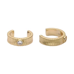 Aros ear clips rayados con piedra rose, gold y bl