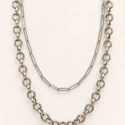 Conjunto Gargantilla Eslabonada Clip y Cadena Fanny Plata 925