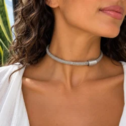 Choker Pulsera Rigida Hilos de Plata Imantada