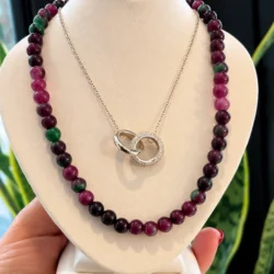 Conjunto Collar de Agata Sandia y Gargantilla de Plata 925