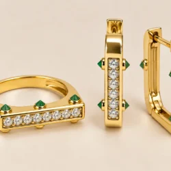 Conjunto Premium Aros y Anillo Huggie Link