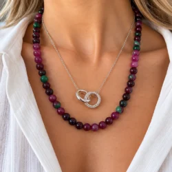 Conjunto Collar de Agata Sandia y Gargantilla de Plata 925