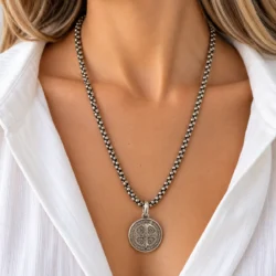 Cadena Panal con Medalla de San Benito Doble Faz